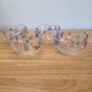 Vintage Mikasa Tivoli Glass Tulips Serving Bowls 5" by 3" Qty 4 Scalloped Rim‎